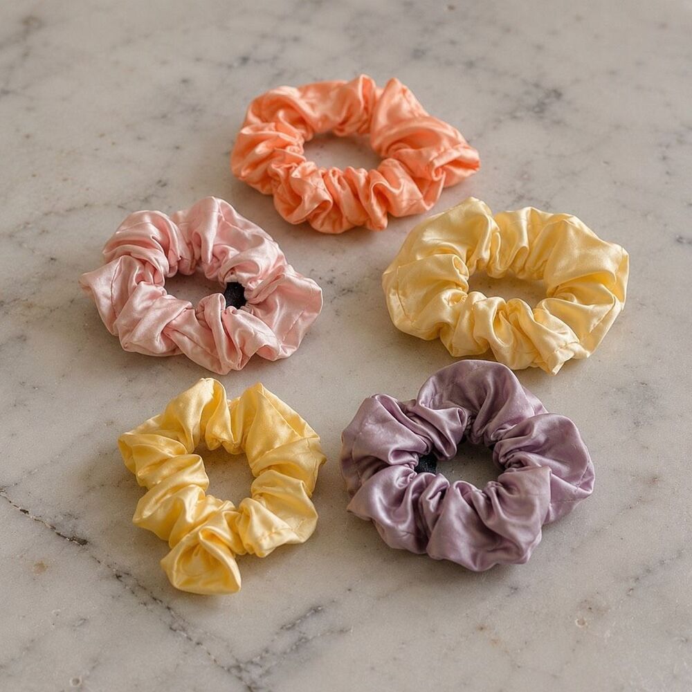 Five Shades of Summer Satin Scrunchies Set of 5 Pastel Hair Ties